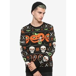 Black Matter Hot Topic Halloween Ugly Xmas Sweater XL Fair Isle Jack O Lantern